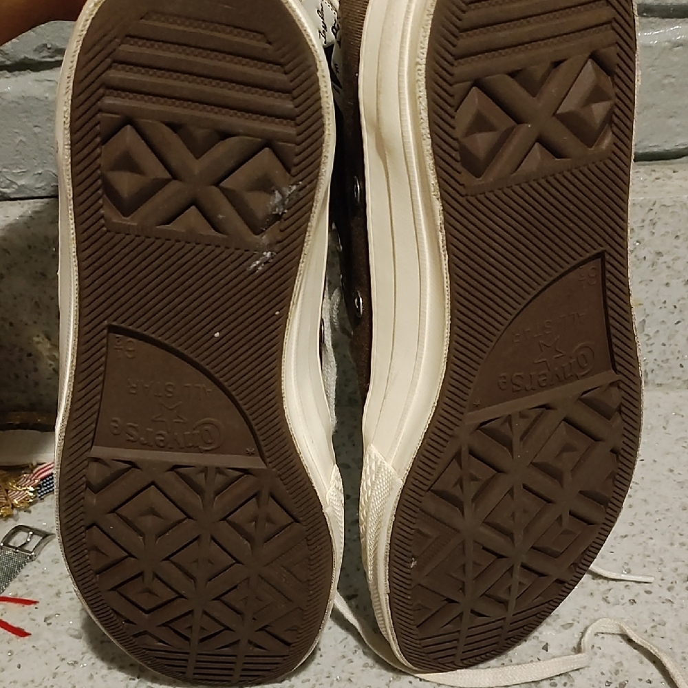 Converse High-Tops in Brown and Cream - Picture 6 of 10
